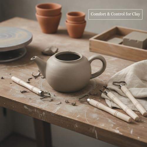 Wooden Pottery Trimming Tools, 5-Piece Sculpting Set for Clay Shaping and Detailing, Handheld Carving Kit for Wheel Throwing and Hand Building (Set of 5) - color: Brown
