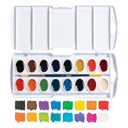Prang Semi-Moist Watercolors 16-Color Refillable Oval Pan Set with Size 6 Paintbrush, Pack of 6 - style: 16 Count (Pack of 6)