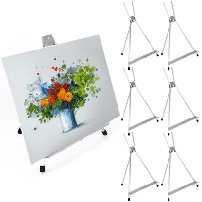 Zonon 6 Pcs Aluminum 15'' to 21'' Tabletop Display Easel for Painting Adjustable Folding Table Stand with Extension Arms Rubber Feet for Whiteboard Canvas Poster Sign Picture Artist(Silver) - color: Silver