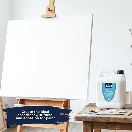 BLUEBIRD Studio Acrylic Gesso - Liquid Gesso Primer for Arylic Painting, Surface Prep Medium (White, 135.2 Fl Oz)