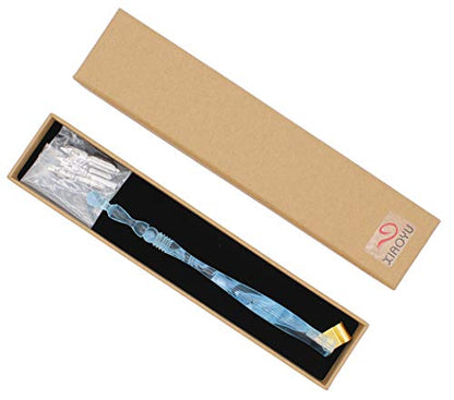 Xiaoyu Calligraphy Oblique Nib Pen Holder, English Calligraphy Pen Nib Holder, Resin Dip Pen Handle Nib Holder with 5 Flat Nibs, Light Blue - color: Light Blue