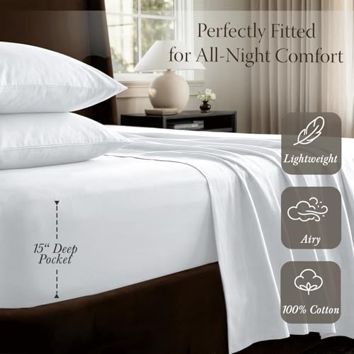 Threadmill Egyptian Cotton Twin XL Sheet Set | 100% Certified Egyptian Cotton Sheets for Twin XL Size Bed | Sateen Twin XL Bed Sheets Set Deep Pocket | Soft Hotel 3-Piece Cooling Sheet Set | White - color: Bright White Solid, size: Twin XL