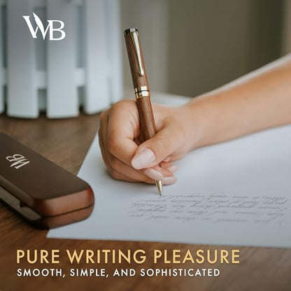 Wordsworth and Black Ballpoint Pen Set - Stunning Luxury Pen Bamboo Brownwood Gold Finish, Refillable, Best Ball Pen for Men & Women, Black Ink Refill, Elegant, Point Pen - color: Brown Wood