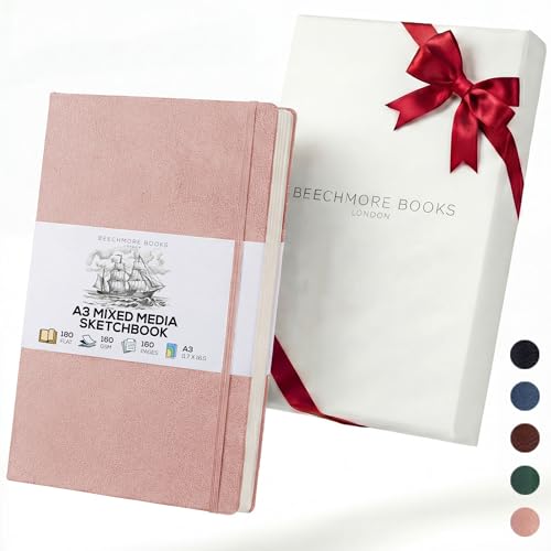 Beechmore Books A3 Mixed Media Sketchbook - 11.7x16.5 Extra Large Professional Studio Drawing Pad, 160 GSM / 98 lb Perforated Ivory Paper, Hardcover Lay-Flat Design, Gift Box for Artists & Watercolor - color: Rose Wood, size: A3 - 11.7" x 16.5" Extra Larg