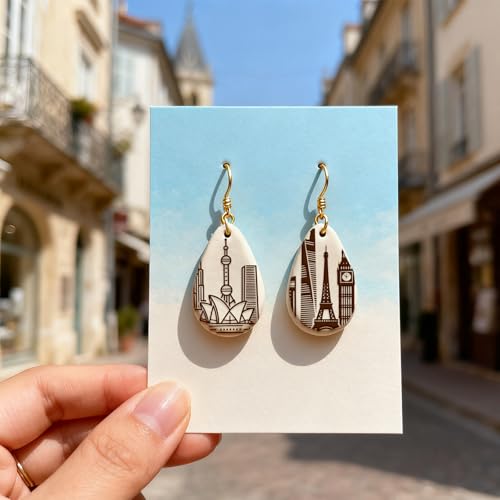 4 Sheets Urban Architecture Clay Texture Mat World Famous Buildings Polymer Clay Texture Sheets DIY Tools for Pottery Earring Jewelry Making Stamp Engraving Machines, 3.9x2.6inch - style: Urban Architecture