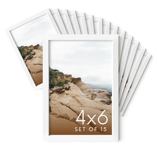 HAUS AND HUES 4x6 White Metal Picture Frames - Bulk Frames 4X6 - Features Premium Aluminum, Vertical Hanging, Easel Back for Tabletop, Home, Office (4x6 in, White, Set of 15) - color: White Metal, size: 4x6 in, style: Set of 15