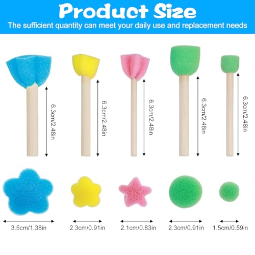 Nogeqi 20 Pcs Sponge Brushes for Painting, Round Flower Sponges Brush Set for Art Class Acrylic Painting, Foam Stencil Brush, Paint Tools for Kids Arts and Crafts(5 Style)