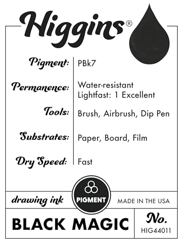Higgins Black Magic Pigmented Drawing Ink - for Artists and Students - 1 oz. Glass Bottle (HIG44011) - color: Black Magic