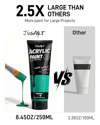 JusArt Green Acrylic Paint, 8.45oz/250ml Large Tube, Heavy Body Rich Pigment, Non-Toxic, Non-Fading Craft Paint for Canvas Wood Metal Fabric Ceramics, Art Supplies for Adults Artists Beginner - color: Green