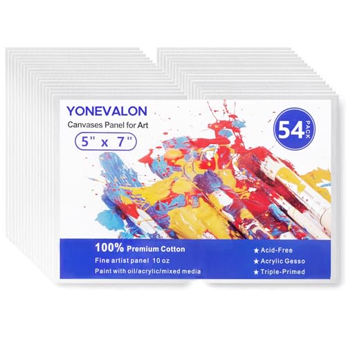 54 Pack 5x7 Inch Canvas Boards for Painting Bulk, Kids Art Novices Blank Painting Canvases, Gesso Primed Acid-Free 100% Cotton Canvas Panels for Acrylic Oil Watercolor Tempera Paint - size: 5"x7" - 54pcs