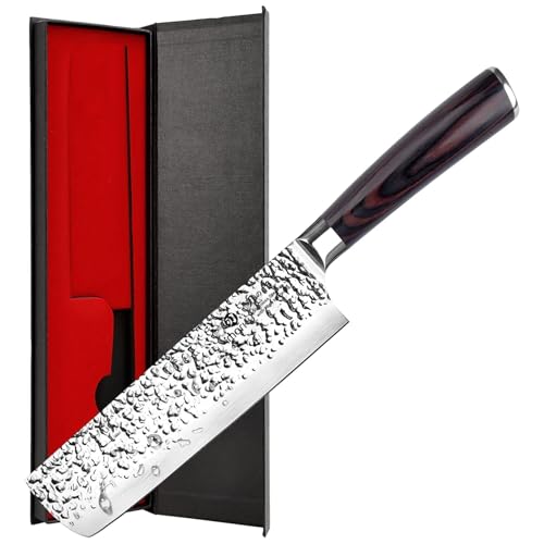 imarku Nakiri Knife, Razor Sharp 7 Inch Multipurpose Vegetable Japanese Chef Knife, High Carbon Stainless Steel Meat Cleaver, Gyutou Knife with Ergonomic Handle, Birthday Gift - color: Black with Espresso Brown