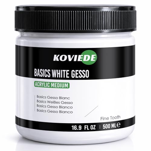 White Gesso Primer for Acrylic Painting (16.9 oz/500 ml), Superior Coverage & Fine Tooth Canvas Surface Prep Medium for Acrylic Paint, Oil Paint, Wood & Ceramics - color: White