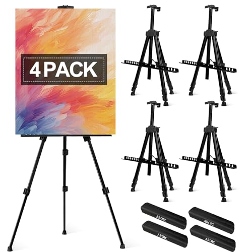 AROIC 4 Pack Painting Display Easel Stand Portable Adjustable Metal Tripod Artist Canvases Height from20to66Inch Extra Sturdy forTable-Top/Floor Painting, Drawingand Displaying,Black with4Storage Bag - style: 4P
