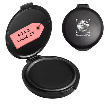 Thumbprint Fingerprint Ink Pad for Notary Supplies – Quick Dry, Non-Toxic & Stain-Free | Black Stamp Pad for ID Cards, Law Enforcement & Application Forms | 6 Pack - size: Round Mini｜6-Pack
