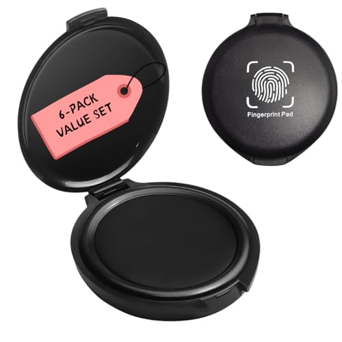 Thumbprint Fingerprint Ink Pad for Notary Supplies – Quick Dry, Non-Toxic & Stain-Free | Black Stamp Pad for ID Cards, Law Enforcement & Application Forms | 6 Pack - size: Round Mini｜6-Pack
