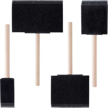 Pndeyo 4pcs 4 Sizes Foam Paint Brushes, Sponge Paintbrushes with Wooden Handle, 1" 2" 3" 4" Sponge Brushes for Painting Staining Varnishes DIY Craft Projects- Black