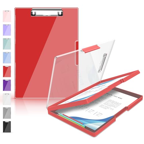 Sooez Clipboard with Storage, Heavy Duty Cleaview Clip Boards 8.5x11 with Dual Storage, Dry Erase Plastic Nursing Clipboard, High Capacity Clipboards Folder for Teacher Nurse, School & Office Supplies - color: Red