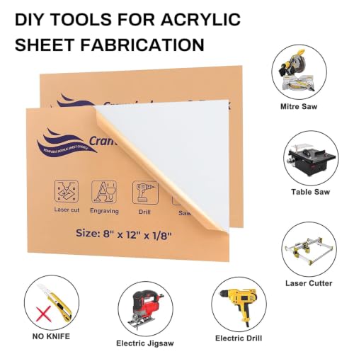 2 Pack Acrylic Sheets, Cranviech Clear Cast Plexiglass Sheet 12" x 8" x 1/8" Glass Alternative for Sign DIY Display Projects Photo Frame Craft Handcraft Painting (2, White, 12 * 8) - color: White, size: 12*8