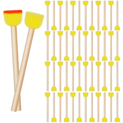 50Pcs 0.6'' Round Sponge Foam Brush Paint Sponge with Wooden Handle Foam Stencil for Acrylic Painting, Painting Tools for Arts and Crafts