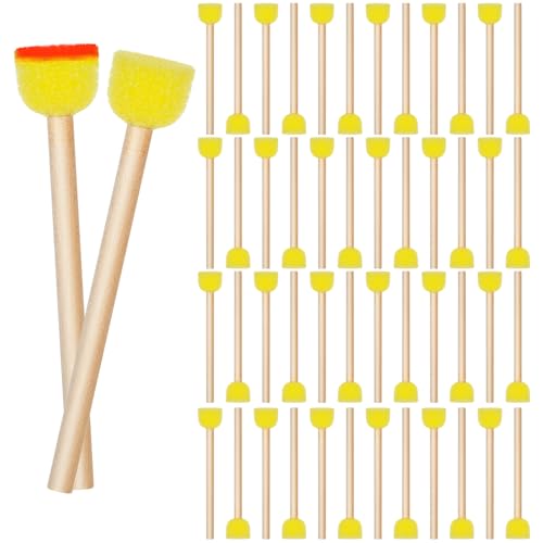 50Pcs 0.6'' Round Sponge Foam Brush Paint Sponge with Wooden Handle Foam Stencil for Acrylic Painting, Painting Tools for Arts and Crafts