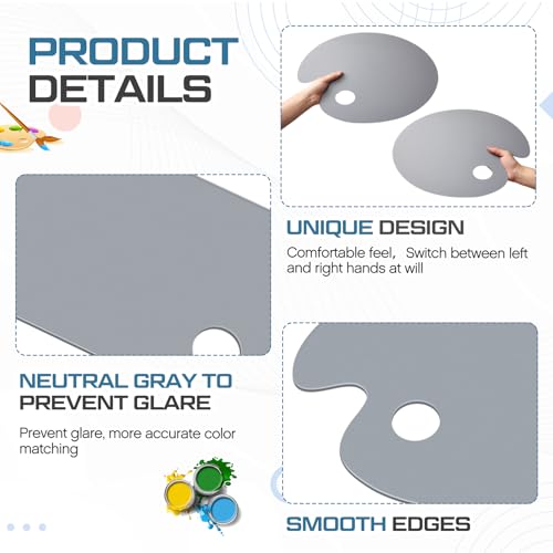 Honoson Large 2 Pack 15.7 x 11.8 Inch Neutral Grey Acrylic Paint Palette with Opaque Paint Pallet, Big Size Easy to Clean Non Stick Artist Pallet for Oil Watercolor Craft DIY Painting Palette (Oval) - size: 11.8 x 15.7 Inch, style: Oval