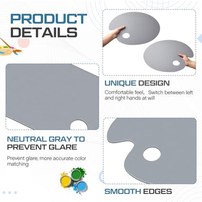 Honoson Large 2 Pack 15.7 x 11.8 Inch Neutral Grey Acrylic Paint Palette with Opaque Paint Pallet, Big Size Easy to Clean Non Stick Artist Pallet for Oil Watercolor Craft DIY Painting Palette (Oval) - size: 11.8 x 15.7 Inch, style: Oval