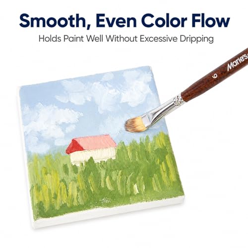 Marie's 7 Pcs Artist Paint Brush Set, Synthetic Nylon Brushes with Filbert and Liner Tips, Wood Handle Painting Brushes for Acrylic, Gouache, Oil, Practice and Professional Artwork