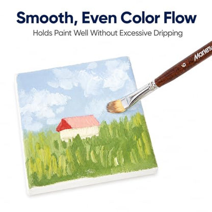 Marie's 7 Pcs Artist Paint Brush Set, Synthetic Nylon Brushes with Filbert and Liner Tips, Wood Handle Painting Brushes for Acrylic, Gouache, Oil, Practice and Professional Artwork