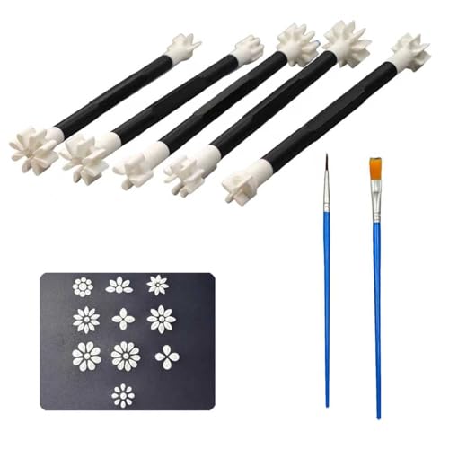 7 Pack Flower Petal Dotting Tools Set, Mandala Dot Art Tools for Rocks Painting, Ceramic & Glass, Includes 10 Different Embossing Tips for DIY Decorating Cakes and Cookies (6 Inch)