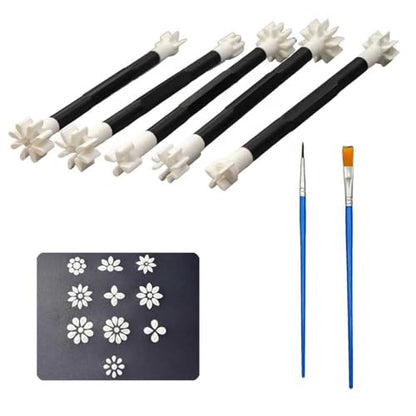 7 Pack Flower Petal Dotting Tools Set, Mandala Dot Art Tools for Rocks Painting, Ceramic & Glass, Includes 10 Different Embossing Tips for DIY Decorating Cakes and Cookies (6 Inch)