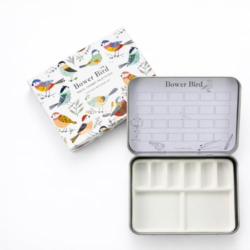 Bower Bird Travel Ceramic Watercolor Palette with 12-Well Porcelain Mixing Tray & Metal Tin Box - Portable Art Kit for Gouache, Studio & Outdoor Painting (8Well) - size: 8 Wells