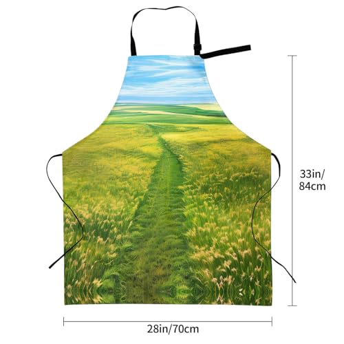 Round watercolor painting Heavy Duty Waterproof Apron with Pockets for AdultsResistant Grilling, Gardening, Painting - color: Grassland Paths