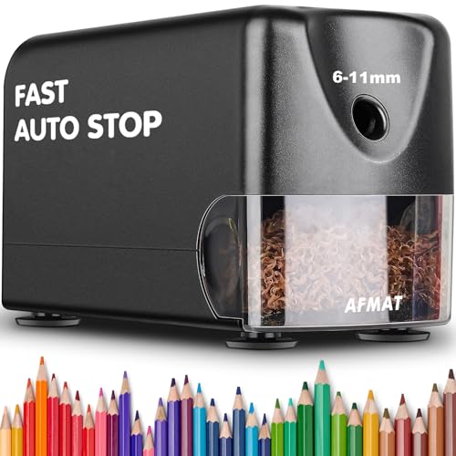 AFMAT Heavy Duty Electric Pencil Sharpener, Classroom Pencil Sharpeners for 6-11mm No.2/Colored Pencils, Auto Stop, Sharp Point, Save Pencils, Teachers Must Haves PSX3 - color: Black