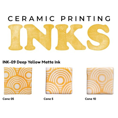 AMACO Ceramic Printing Ink, 8 oz. (236 mL), INK-09 Deep Yellow Matte | Cone 05-10 Intermixable Ceramic Printing Ink for Screenprinting, Monoprinting, and More on Bisque and Unfired Clay - color: Ink-09 Deep Yellow