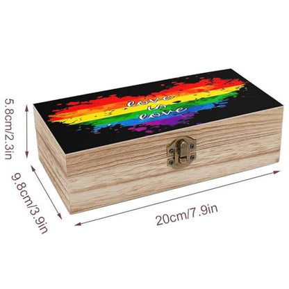 Rainbow Pride Love Is Love Jewelry Box Wooden Rustic Multi-Purpose Organizer with Front Clasp for Jewelry, Crafts, Accessories & Small Items - color: style-4
