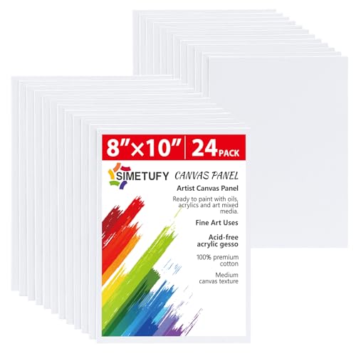 Simetufy Canvas Boards for Painting 8 x 10 inch, 24 Pack Flat Painting Canvas Panels, 8oz Gesso Primed Acid-Free 100% Cotton for Acrylic, Oil Watercolor Paint - size: 8"x10"