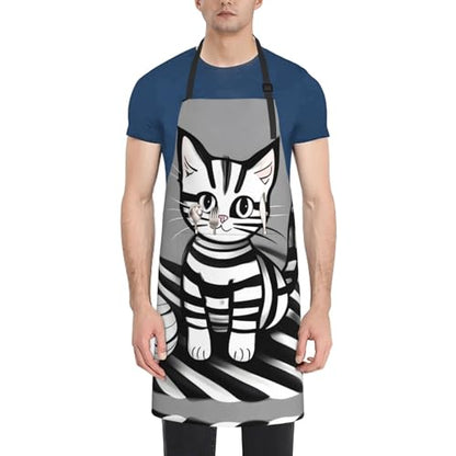 Round watercolor painting Heavy Duty Waterproof Apron with Pockets for AdultsResistant Grilling, Gardening, Painting - color: Play Ball Kitty