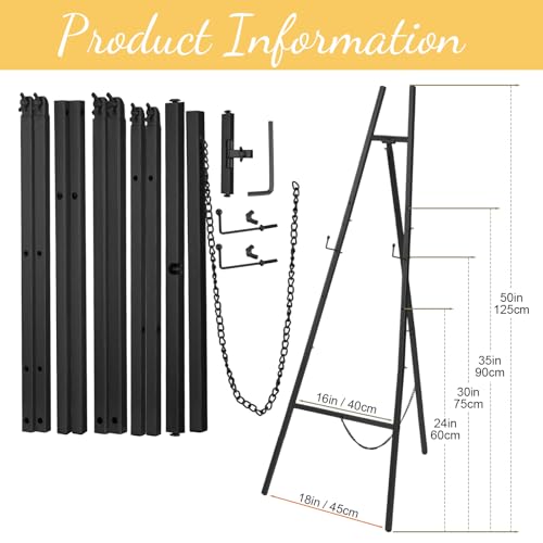 CroBlissful Black 50" Easel Stand for Wedding Sign Adjustable 3Tier Height Display Easel with Chain Heavy Duty Floor Tripod for Welcome Wedding Sign Painting Canvas Baby Shower Party Poster (Metal) - color: Black