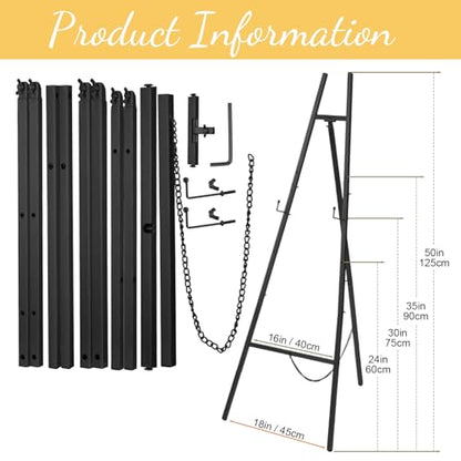 CroBlissful Black 50" Easel Stand for Wedding Sign Adjustable 3Tier Height Display Easel with Chain Heavy Duty Floor Tripod for Welcome Wedding Sign Painting Canvas Baby Shower Party Poster (Metal) - color: Black