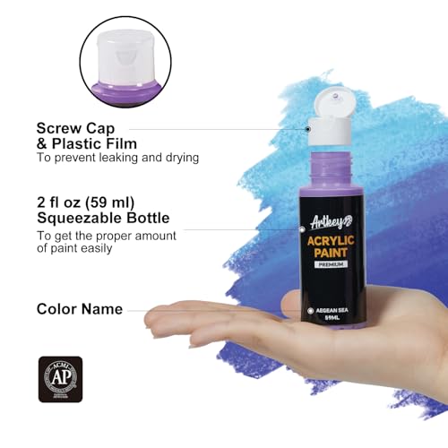 Artkey Acrylic Paint Set - 36 Colors 2 oz/59 ml Acrylic Paints Professional Artists Painting Kit for Canvases Fabric Rock Leather Easter Egg Wood Ceramic Glass Art Craft Painting - color: 36 Colors, style: Basics