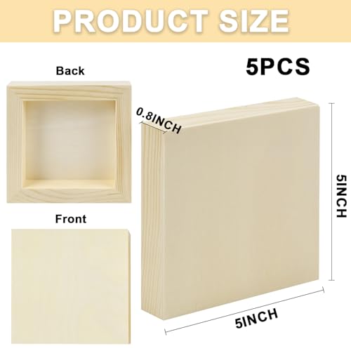 Unfinished Wooden Panel 5 Pcs Wood Canvas Boards, 5 x 5 Inch Wood Panels Blank Boards for Painting Pouring Burning and DIY Craft Projects - size: 5×5×0.8 Inch