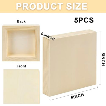 Unfinished Wooden Panel 5 Pcs Wood Canvas Boards, 5 x 5 Inch Wood Panels Blank Boards for Painting Pouring Burning and DIY Craft Projects - size: 5×5×0.8 Inch