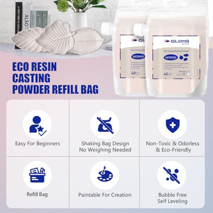 Refill Pack for Leaf Craft Kit, 0.79lb × 2 Bags, Plaster Casting Powder 360g × 2, Water-Activated Art Plaster, Fast Setting with 40+ Minute Demold Time, Shake-to-Mix Bag Design - size: Leaf Refill