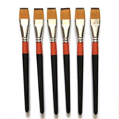 3/4 Inch Flat Bright Paint Brush, Pack of 6, Premium Quality Synthetic Hair for Acrylic Watercolor Oil Gouache Painting by Students, Professionals and Artists - size: 0.75 Inch Flat (6 PCS)
