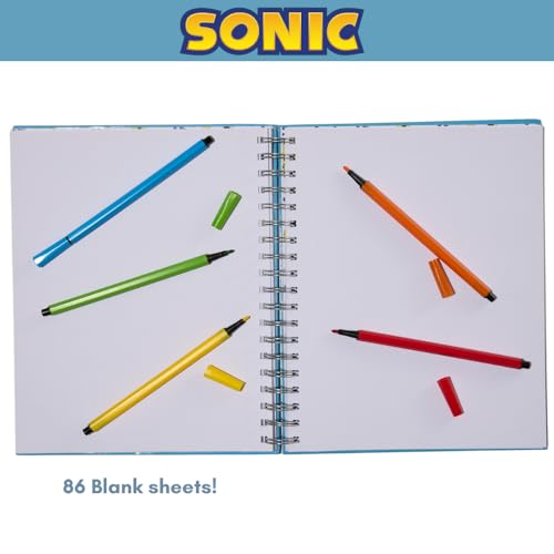 Sonic The Hedgehog Sketchbook for Kids with Washable Markers, 86 Blank Pages Spiral Bound, Sonic and Shadow - color: Sonic