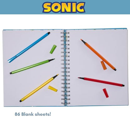 Sonic The Hedgehog Sketchbook for Kids with Washable Markers, 86 Blank Pages Spiral Bound, Sonic and Shadow - color: Sonic