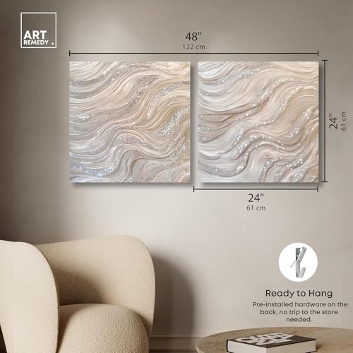 Art Remedy Silver Waves Set Canvas Set of 2 Earth Tone Abstract, Gallery Wrapped, 24 x 24 - color: Gallery Wrapped, size: 24" x 24"