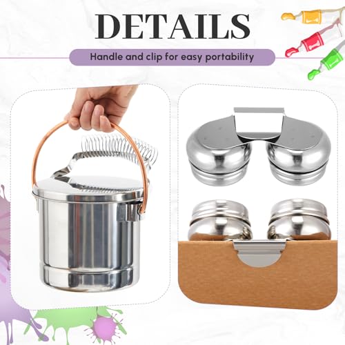 2 Pcs Paint Brush Cleaner Set Stainless Steel Double Dipper Palette Cup Paint Brush Portable Washer Holder for Oil Cleaner Kits(Straight Shape,Jumbo) - size: Jumbo