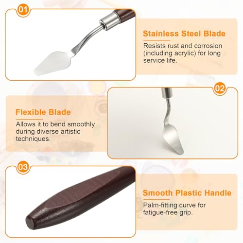 HARFINGTON Palette Knife Painting Tool 1.1 x 0.59 Stainless Steel Art Spatula Pallet Knives Scrapers Tools with Beech Wood Handle for Acrylic Oil Canvas Mixing Spreading, Red/Silver - size: 1.1" x 0.59"