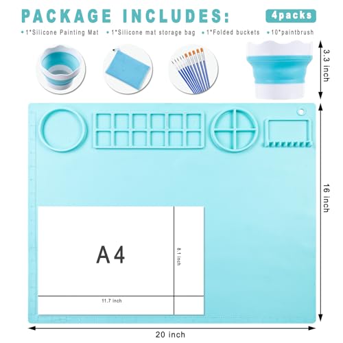 DIYDEC Silicone Craft Mat 20X16 Inch Large Silicone Art mat with Detachable Cup Painting Mat with 10 Painting Brushes Silicone Drawing Mat Sheets for Kids Adult DIY Accessories (Blue) - color: Blue